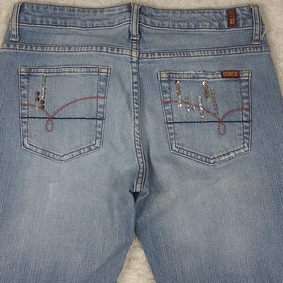 Bongo Vintage Blue Light Wash Five Pocket  Mid Rise Button Zip Boot Cut Jean - Picture 10 of 13